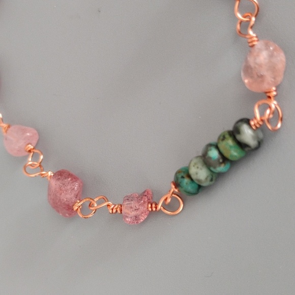 Turquoise And Strawberry Quartz Bracelet - Picture 3 of 9